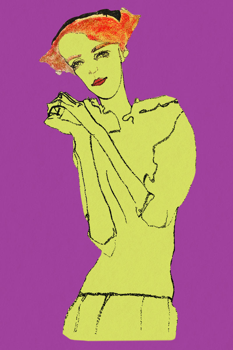 从埃贡·席勒的艺术作品中混音的时髦色调女性psd插图