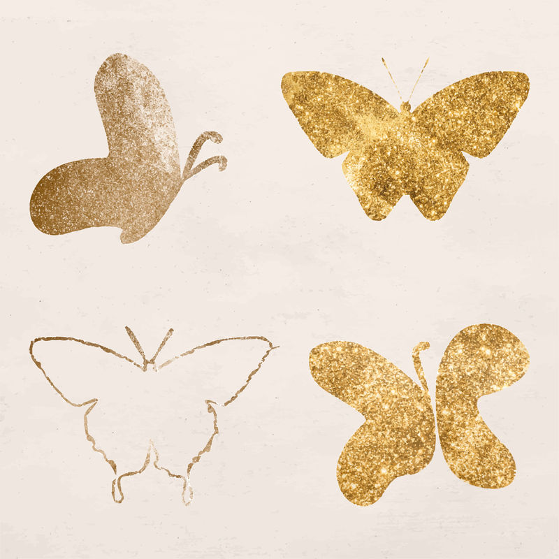 闪亮的金色蝴蝶图标矢量集