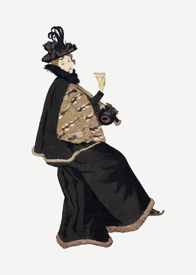 穿着传统服装的女人喝着热可可这是约翰·格奥尔格·范·卡斯佩尔（Johann Georg van Caspel）的作品的混合