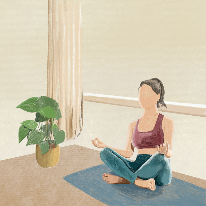 瑜伽和放松背景彩色铅笔插图