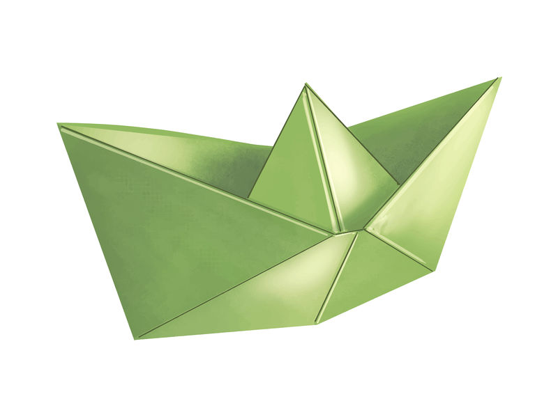 绿色3D折纸船插图