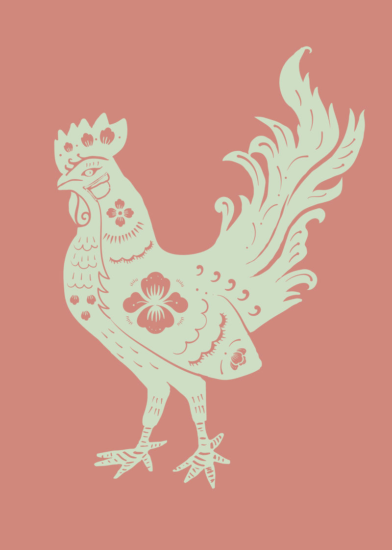 鸡年绿色中国传统十二生肖插图