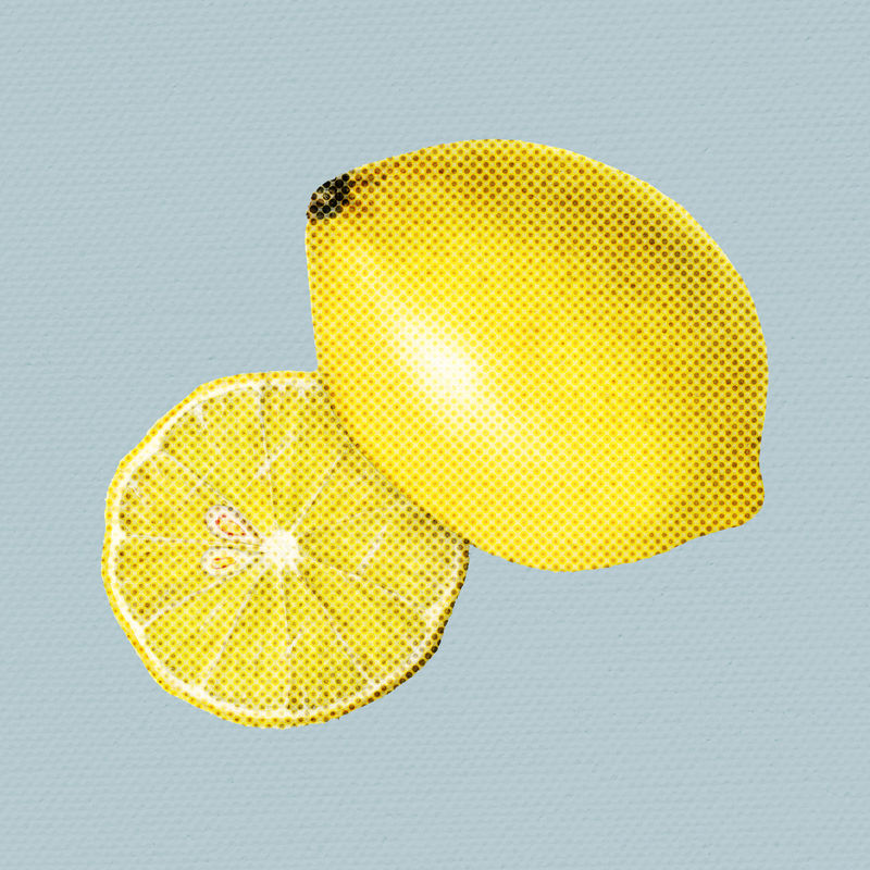 手绘柠檬半色调风格插图