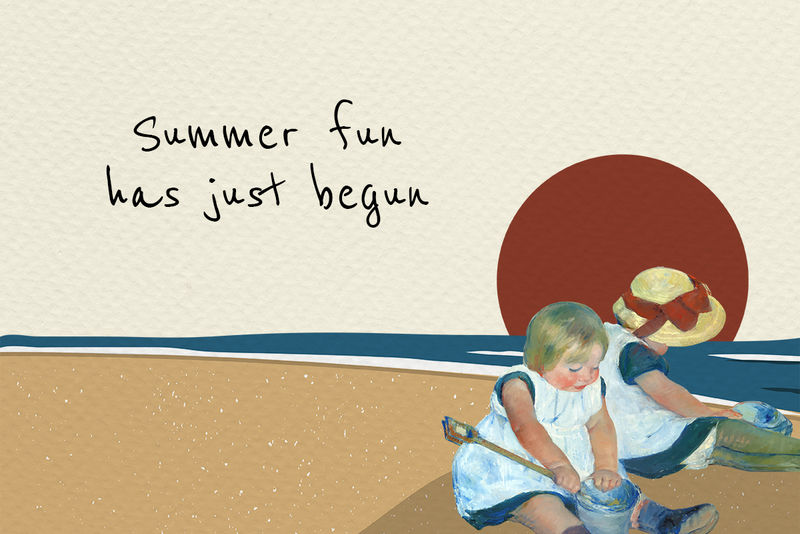 夏天孩子们在沙滩上玩耍由玛丽·卡萨特的艺术作品混合而成