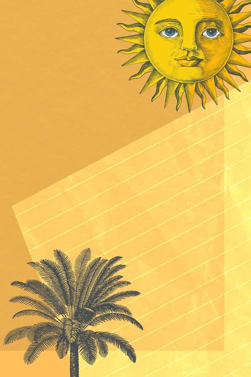 热带背景psd与太阳和棕榈树混合媒体从公共领域的艺术品混合