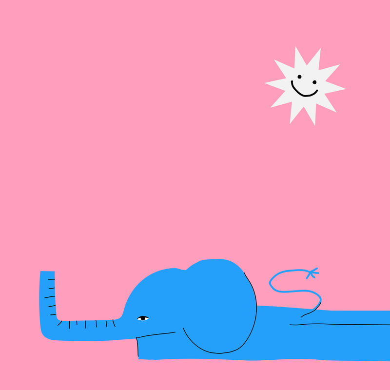 粉色和蓝色的懒象背景插图矢量