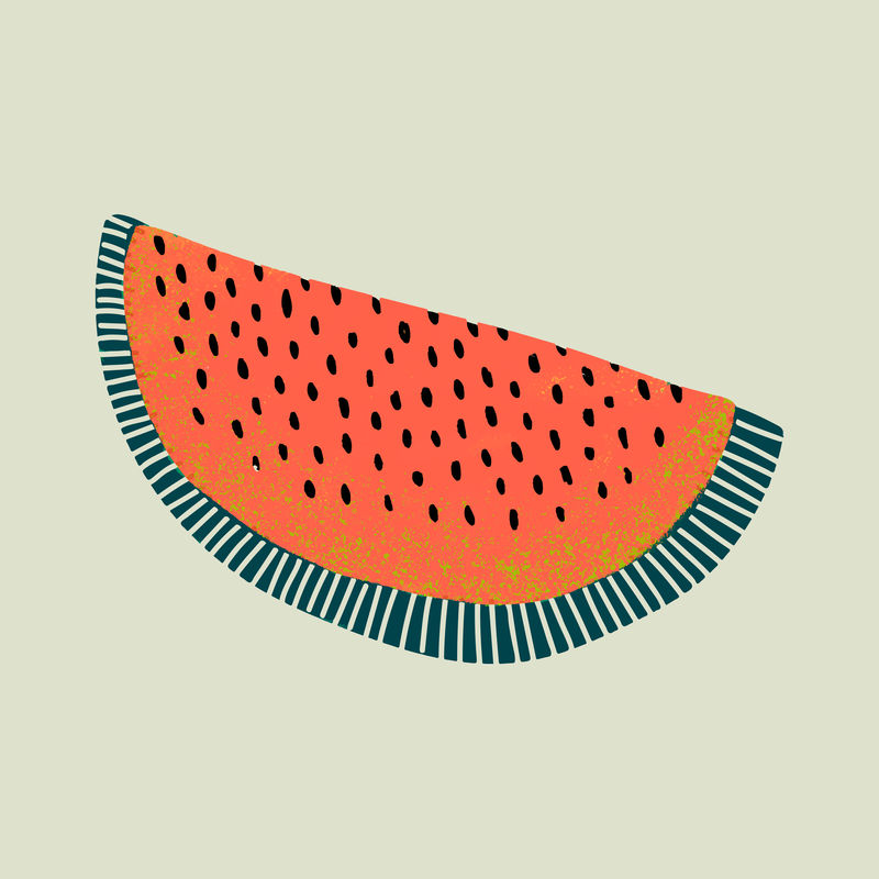 西瓜矢量彩色热带水果插画