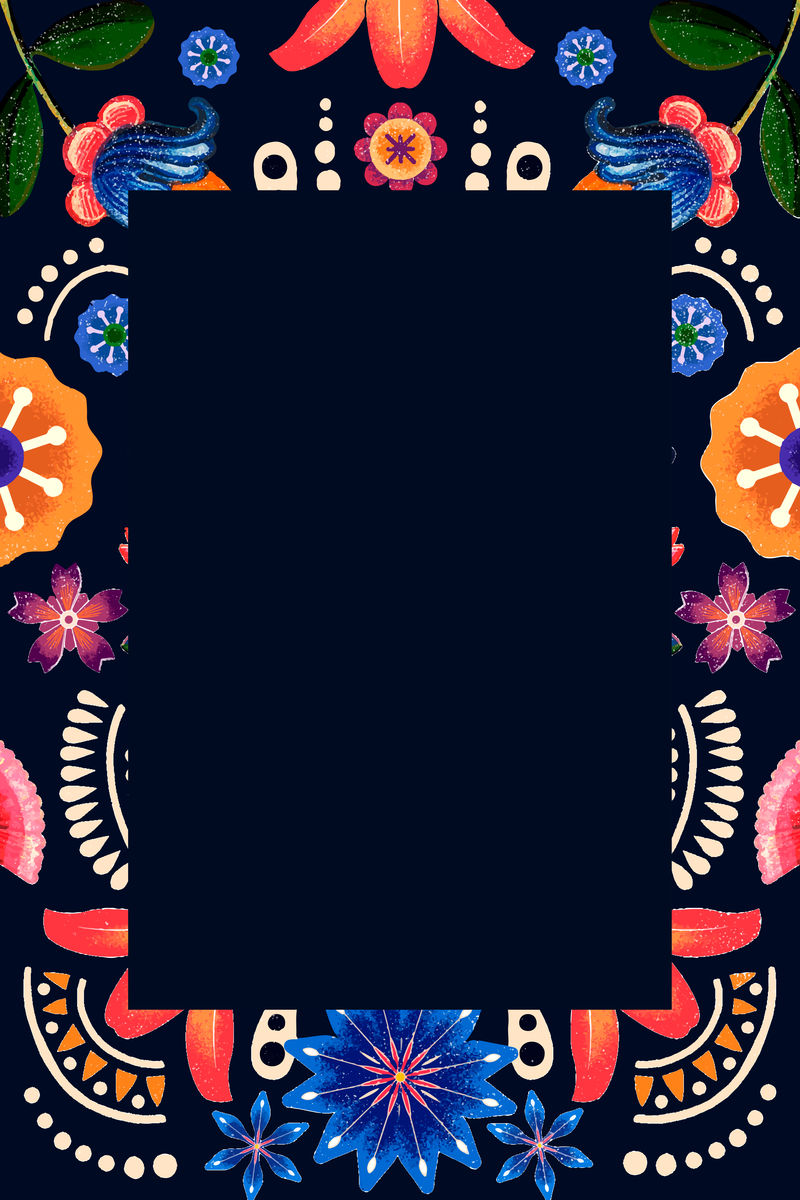 墨西哥花卉图案框架矢量插画