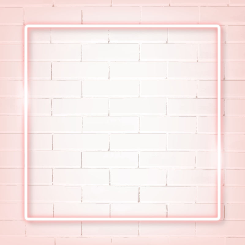 白色砖墙上的方形粉色霓虹灯框架