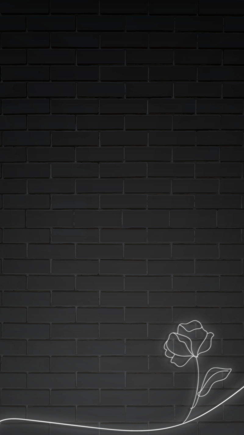 霓虹灯花黑砖墙手机壁纸插画