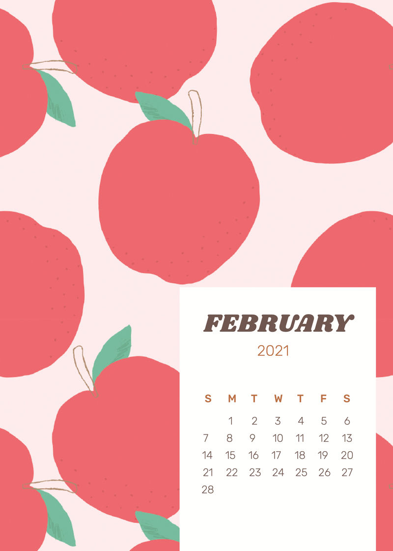 日历21年2月可打印矢量模板与可爱的水果背景图片素材 素材 Jpg图片格式 Mac天空素材下载
