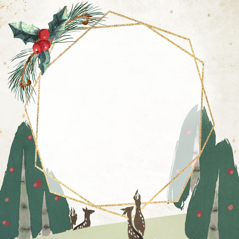 森林中的鹿圣诞画框插图