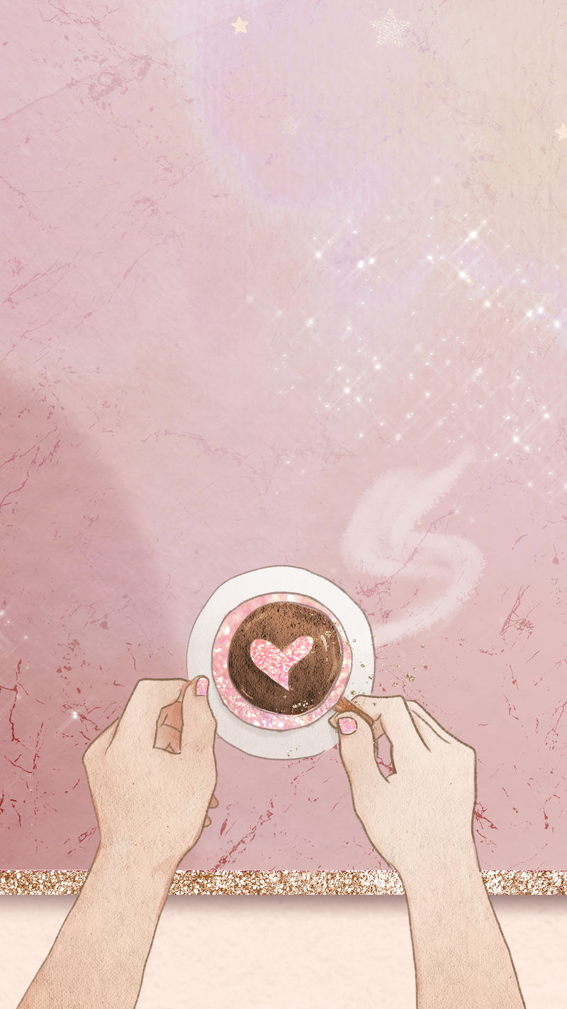 可爱的咖啡情人节；s psd粉色闪亮大理石纹理手机壁纸