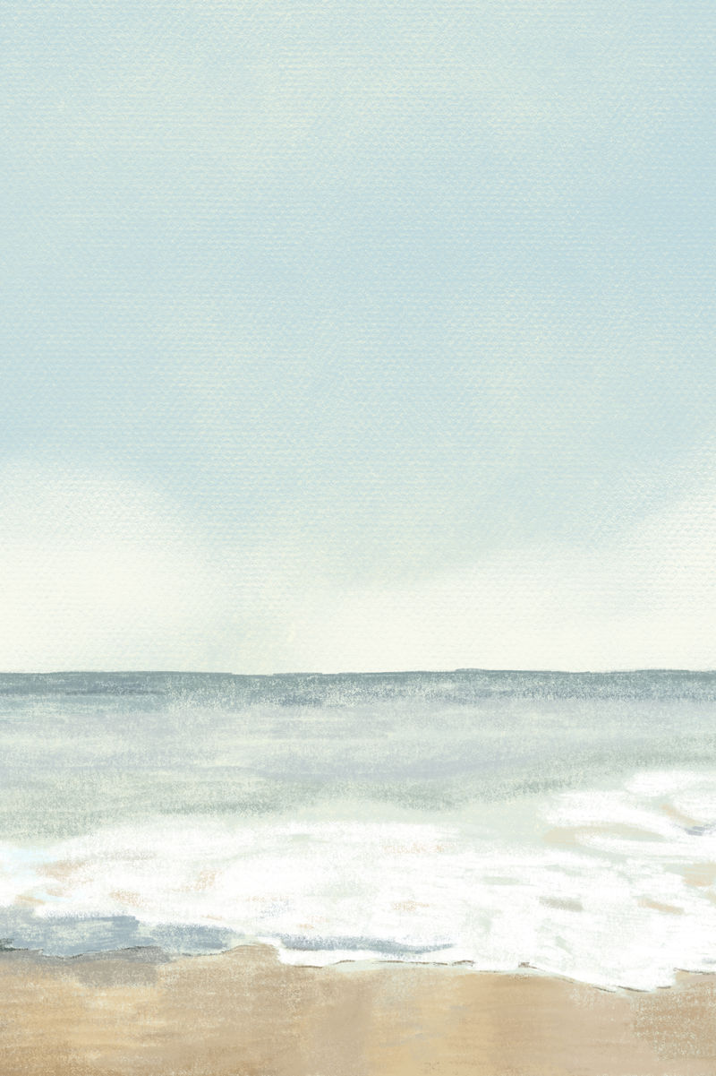 海滩背景psd彩色铅笔插图