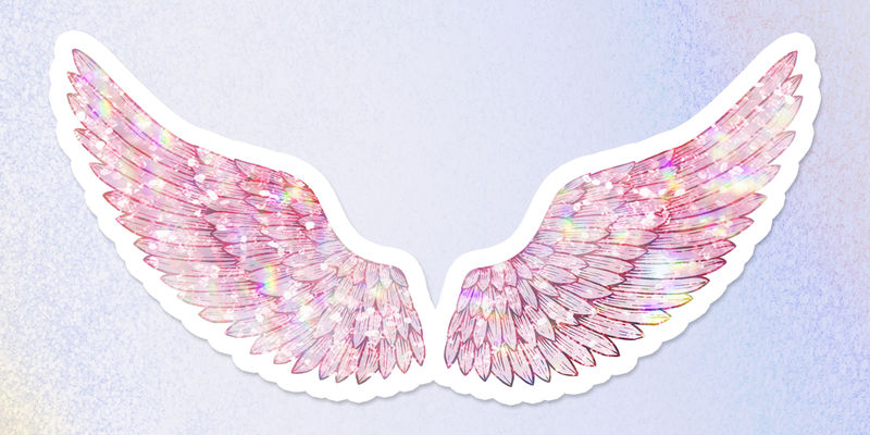 粉色全息翅膀贴纸覆盖白色边框