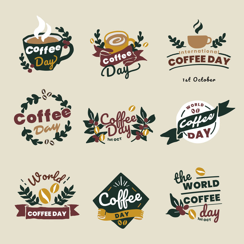国际咖啡日标志集矢量