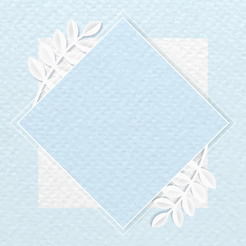 蓝色植物图案背景向量上的白色菱形框架