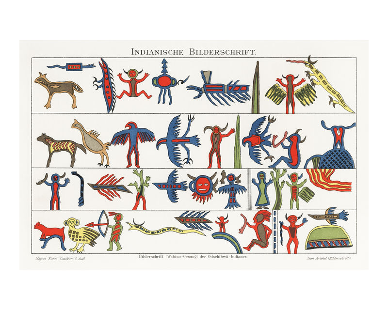 印第安部落插画墙画印刷品和海报设计混搭原创艺术品