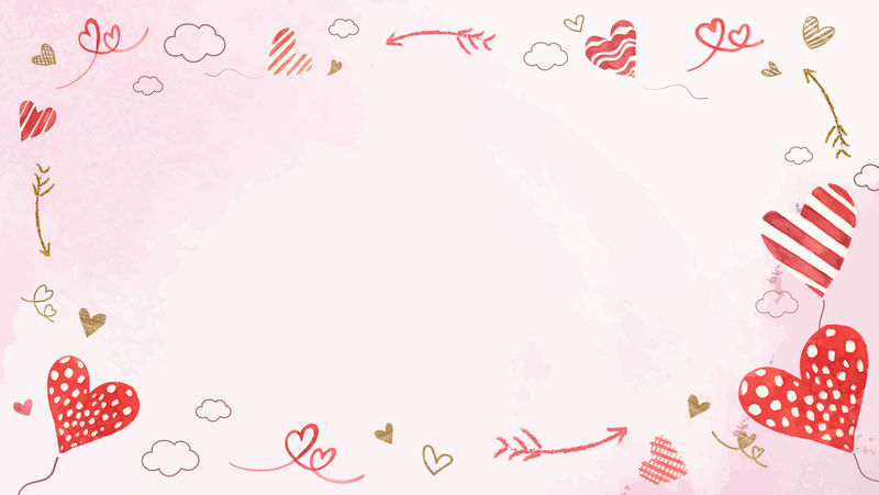 情人节心形气球框psd粉色水彩背景