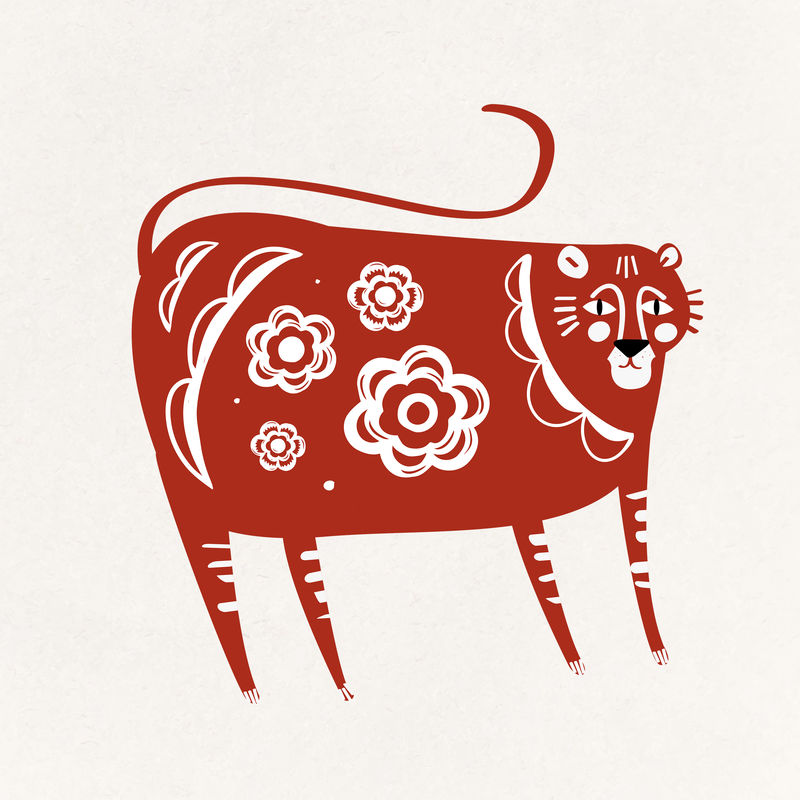 中国虎psd可爱十二生肖动物插图