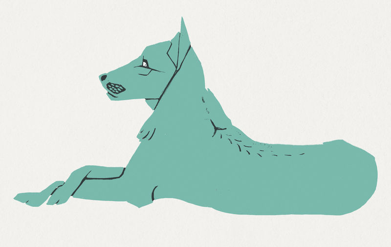 Linocut绿松石犬类动物复古图