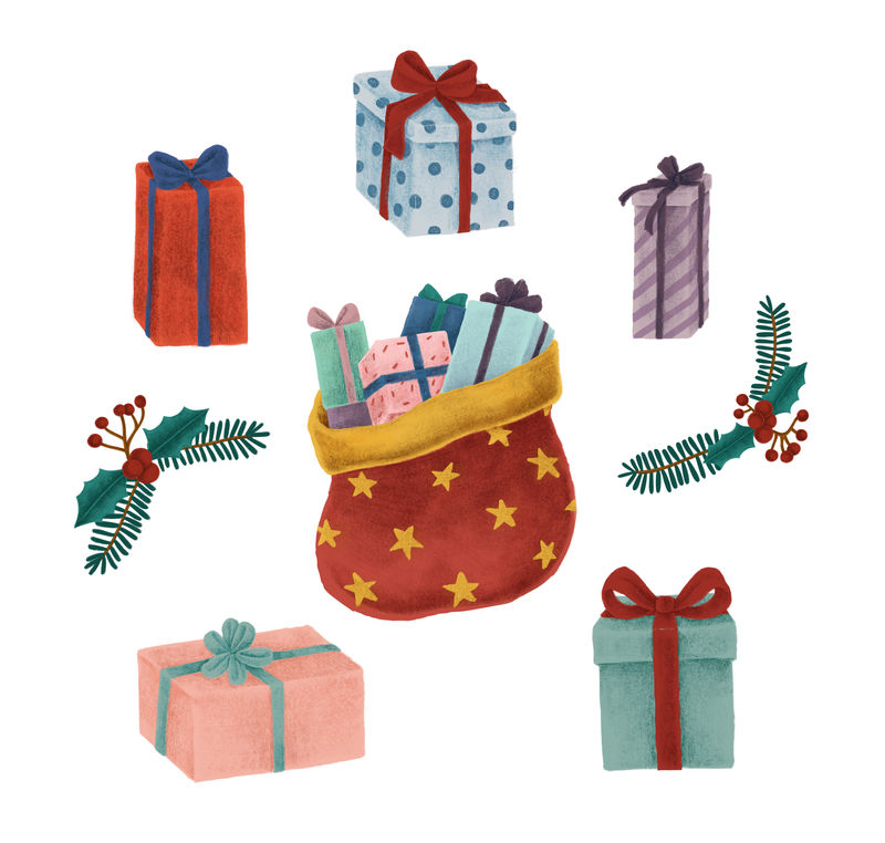 圣诞袋和圣诞礼物插图