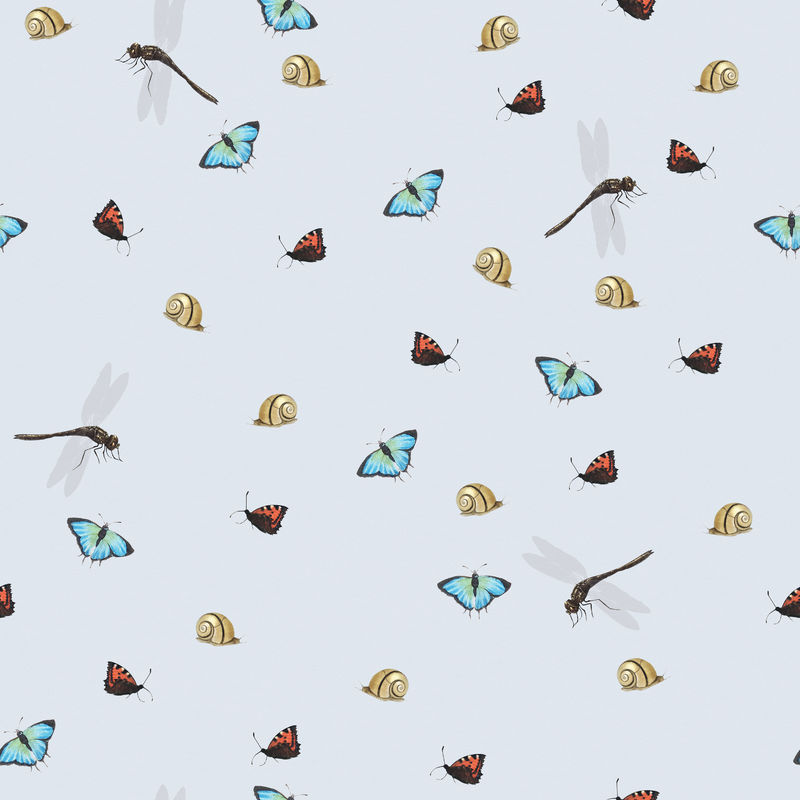 复古蝴蝶蜻蜓和蜗牛图案背景设计资源