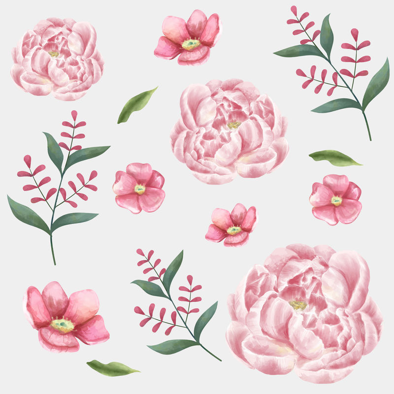 水彩粉色花朵psd绘图剪贴画系列