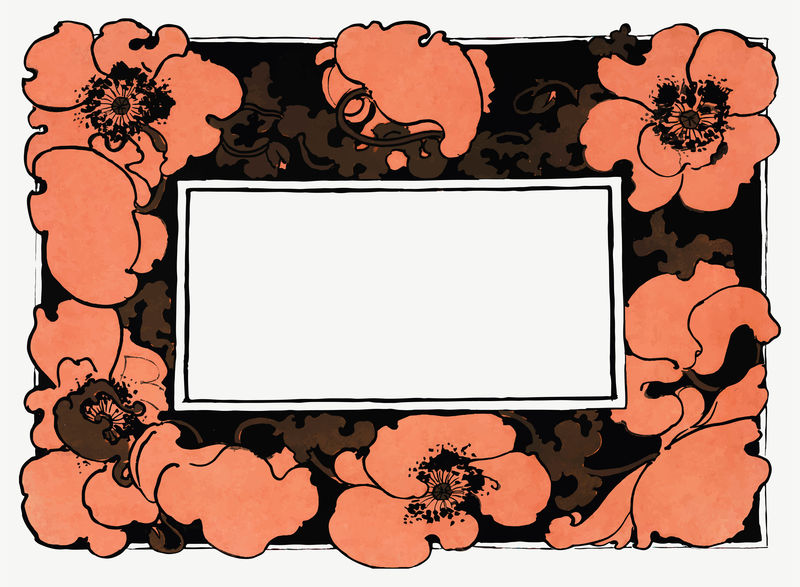 橙色罂粟花画框矢量新艺术风格由埃塞尔·里德的艺术作品混合而成