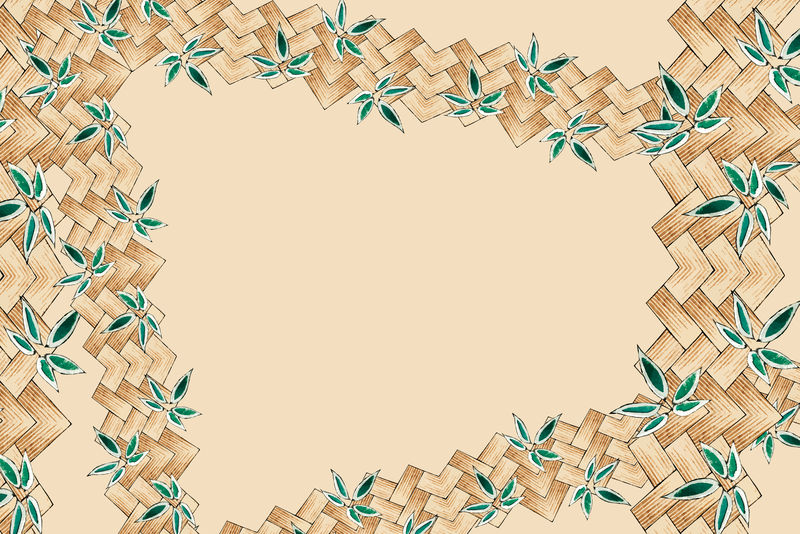 木制日本竹编矢量图案框架Watanabe Seitei艺术作品的混音