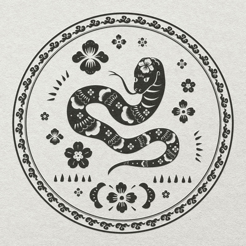 中国蛇形动物徽章psd黑色新年设计元素