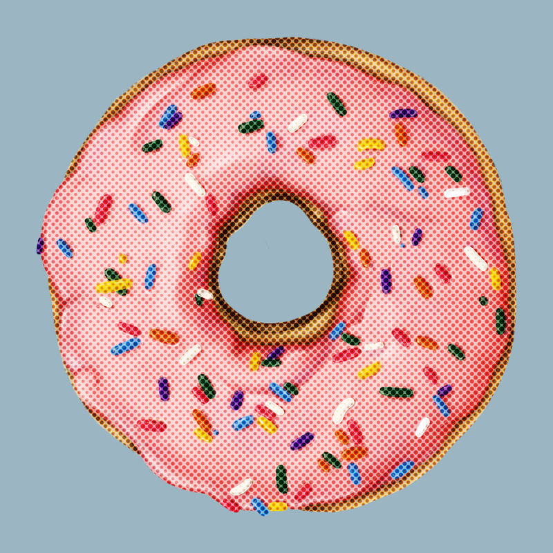 洒粉色甜甜圈插图半色调风格