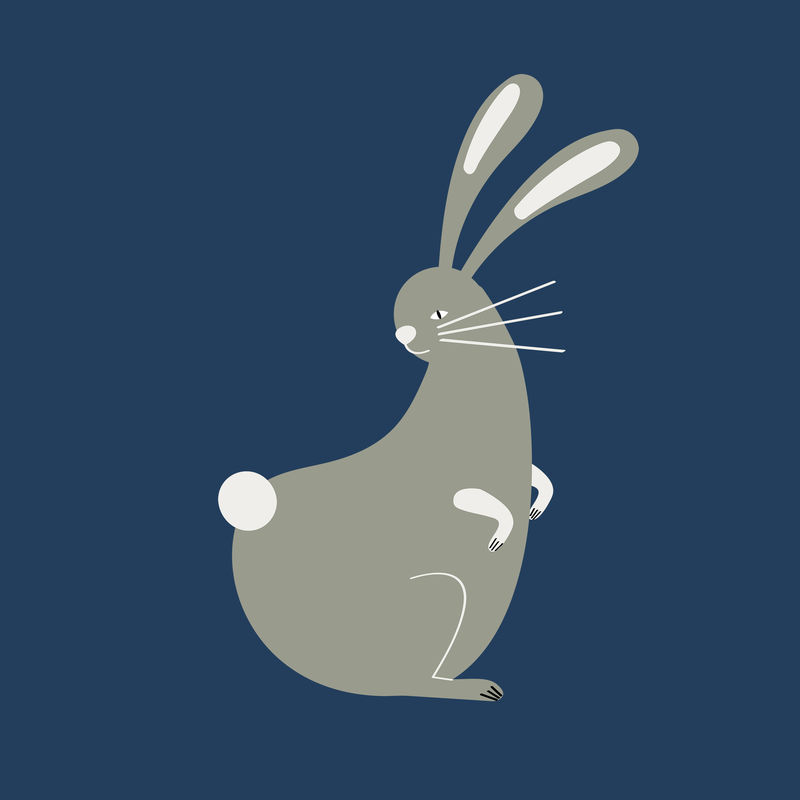 蓝色背景设计元素上的可爱兔子动物psd