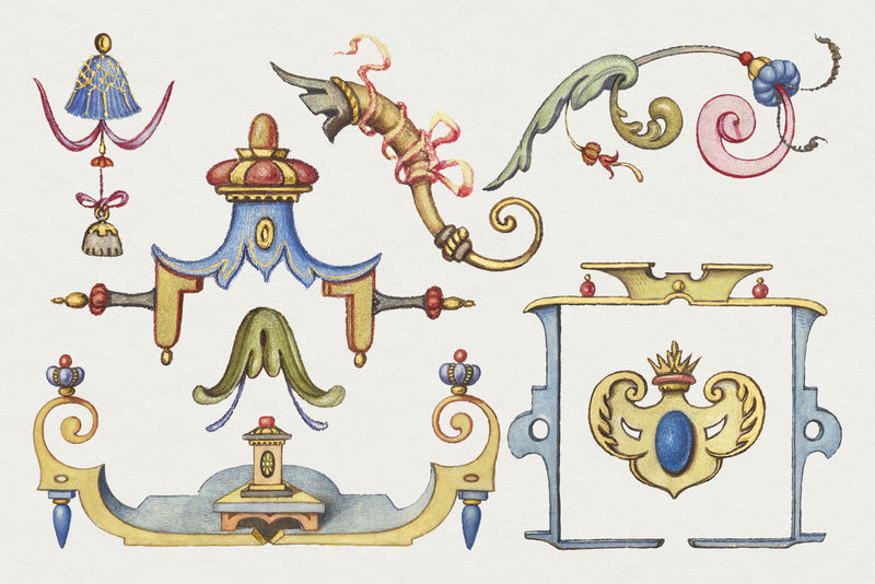 Psd维多利亚时期的装饰性边框由乔里斯·霍夫纳格尔（Joris Hoefnagel）和格奥尔格·博茨凯（Georg Bocskay）的书法模型书混合而成