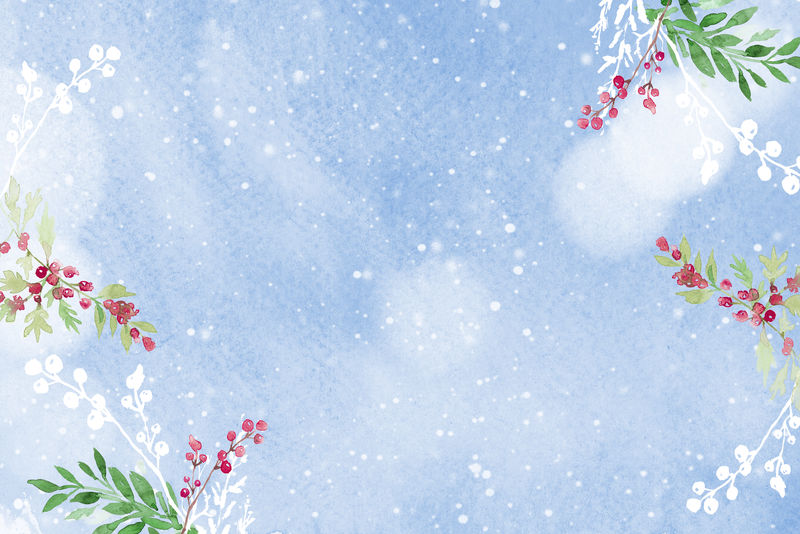 花朵圣诞边框背景psd蓝色带有美丽的红色越冬果