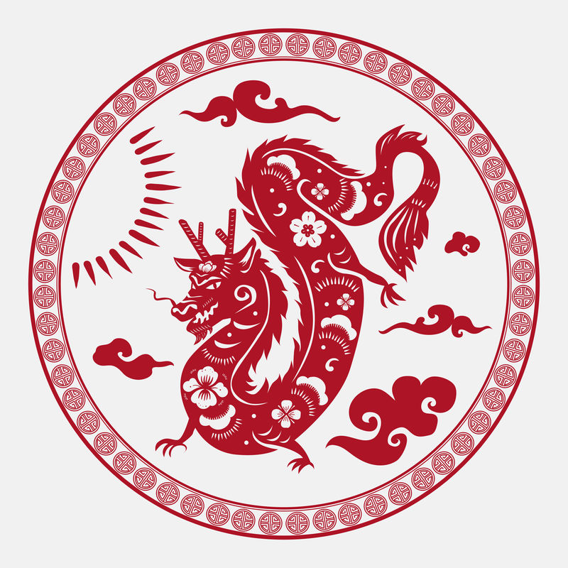 中国新年龙矢量徽章红色动物生肖