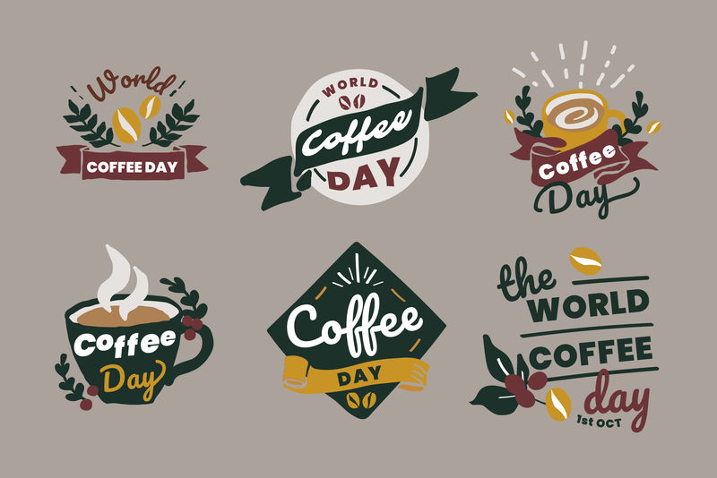 国际咖啡日标志矢量集