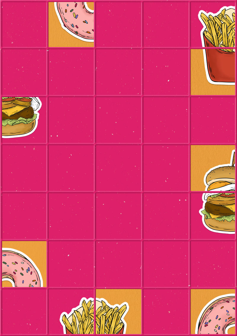 粉红色设计背景上的装饰性快餐图标