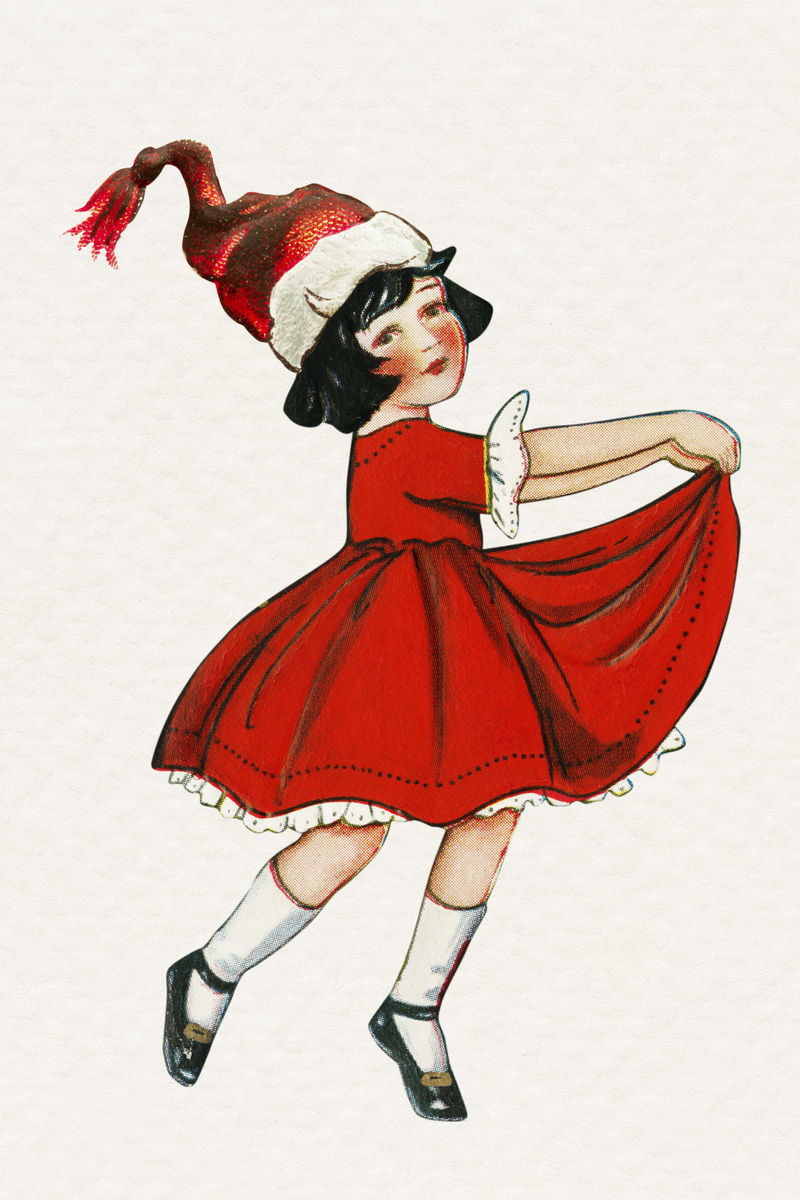 舞蹈小女孩圣诞贴纸插图