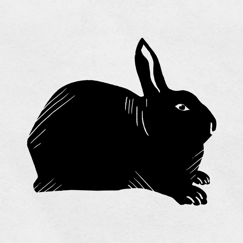 复古兔矢量动物linocut模具图案绘制