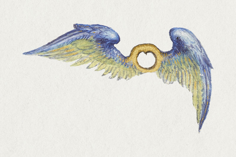 蓝绿色神话翅膀绘画装饰