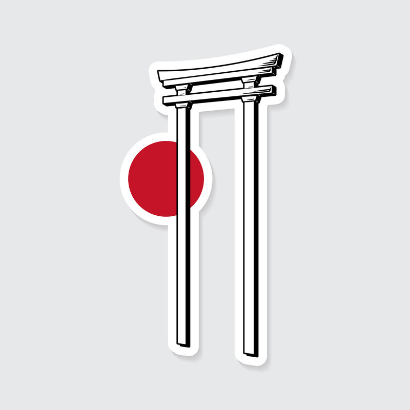 带白色边框矢量的日本torii门贴纸