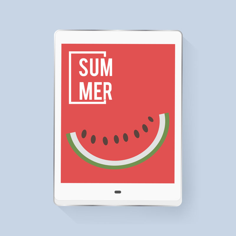 用Summer Word图形矢量显示西瓜片的平板电脑屏幕