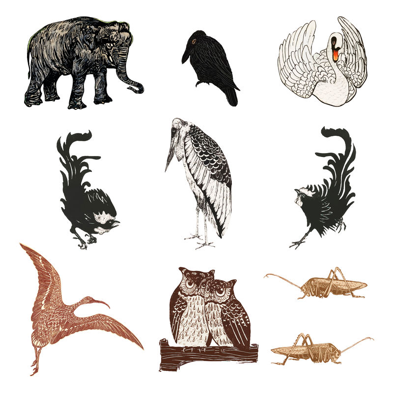复古动物艺术印刷矢量集由西奥·范·霍伊泰玛的作品混合而成