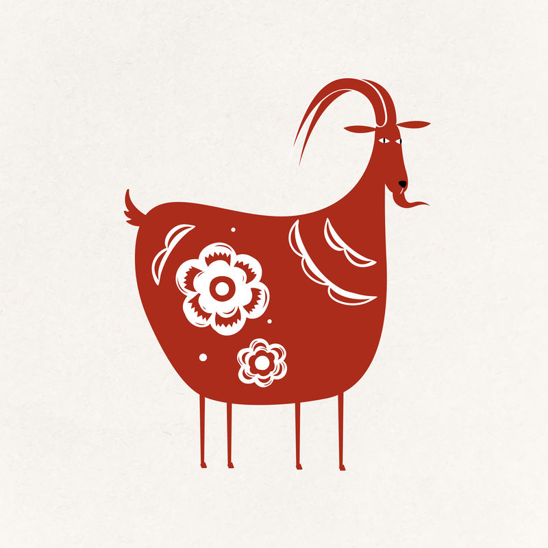 山羊红色中国psd可爱十二生肖动物插图