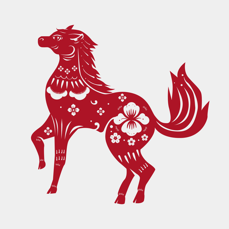 中国新年马媒红色动物生肖标志贴纸