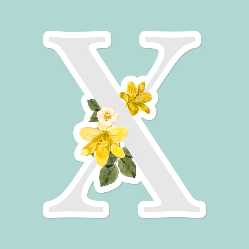 花朵装饰大写字母X贴纸矢量