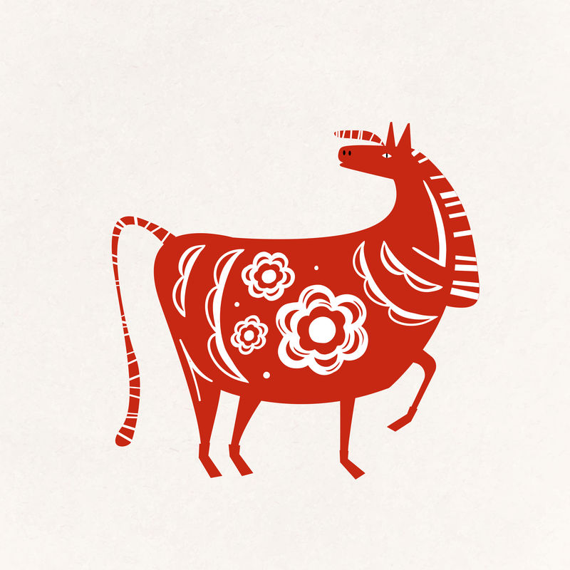 马红色中国矢量可爱十二生肖动物插图