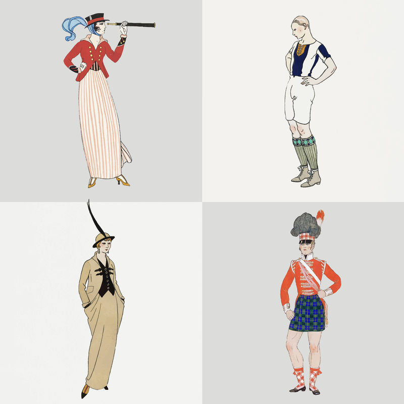 20世纪20年代女性&#x27；s fashion vector套装乔治·巴比尔（George Barbier）的艺术作品混音