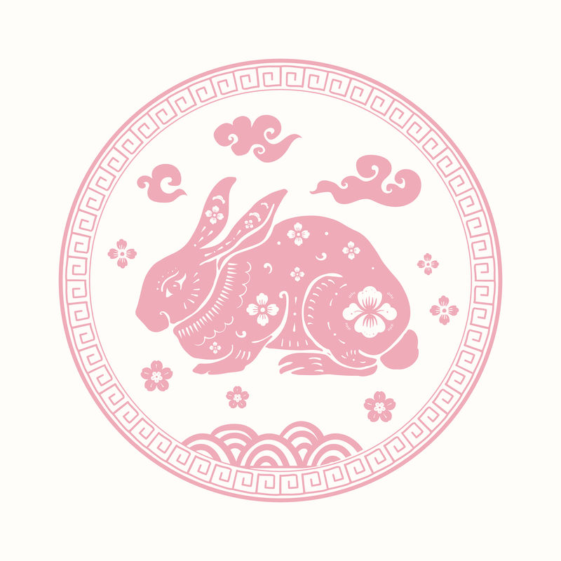 兔年徽章矢量粉色中国星座十二生肖动物